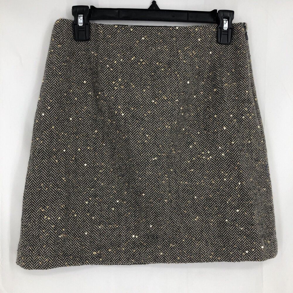 Loft Size 2 Tweed And Sequin Brown Pencil Skirt
